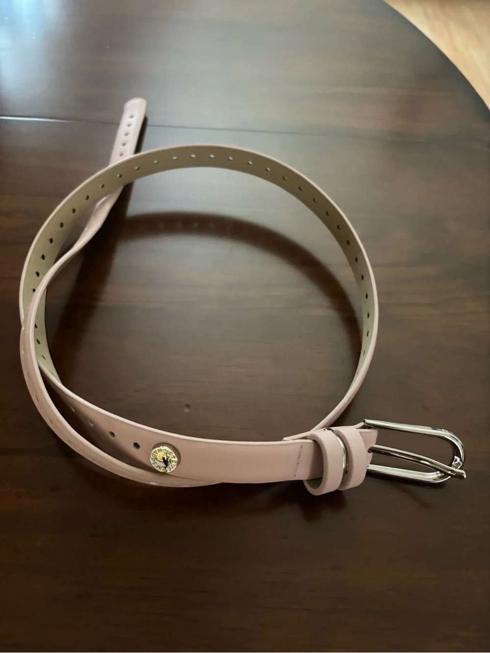 Steve Madden Classic Women's Slim Leather Belt in Light Pink Silver Buckle 42”L